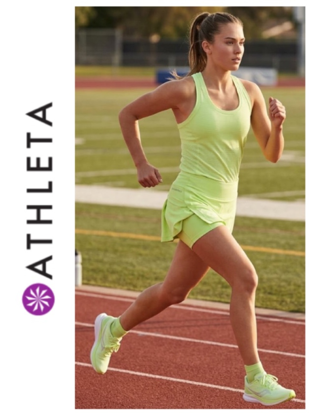 Athleta Hi Neck Shadow Stripe Chi Tank-Neon Sugar Cane Kiwi & Goal Setter Skort